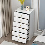 Narrow Wood 5-Drawer Vanity Dresser with Bulti-in Mirror