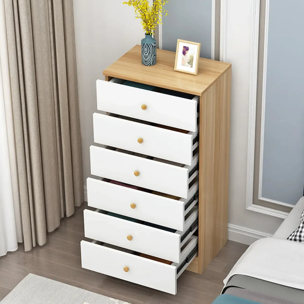 Narrow Wood 5-Drawer Vanity Dresser with Bulti-in Mirror