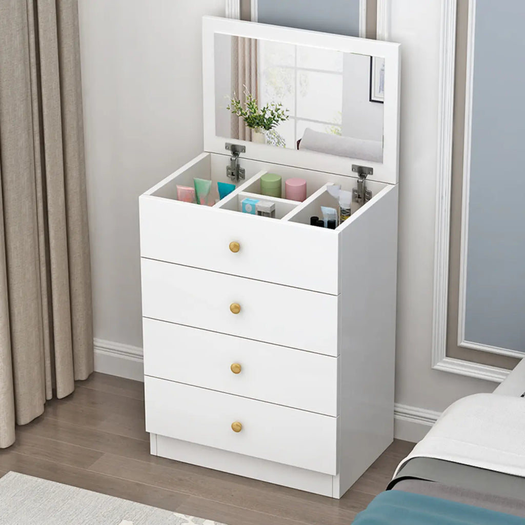 Narrow Wood 5-Drawer Vanity Dresser with Bulti-in Mirror