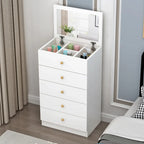 Narrow Wood 5-Drawer Vanity Dresser with Bulti-in Mirror