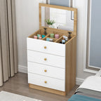 Narrow Wood 5-Drawer Vanity Dresser with Bulti-in Mirror