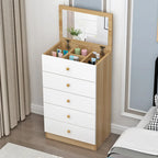 Narrow Wood 5-Drawer Vanity Dresser with Bulti-in Mirror