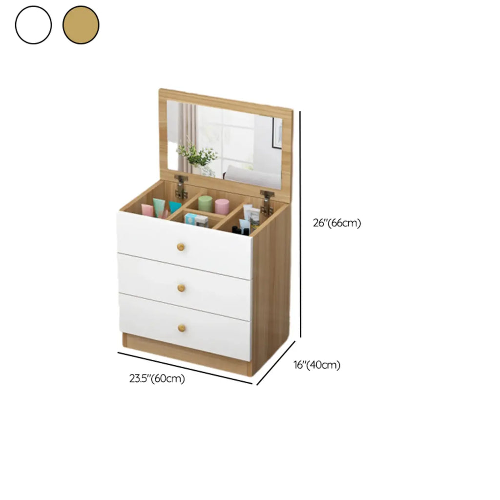 Narrow Wood 5-Drawer Vanity Dresser with Bulti-in Mirror