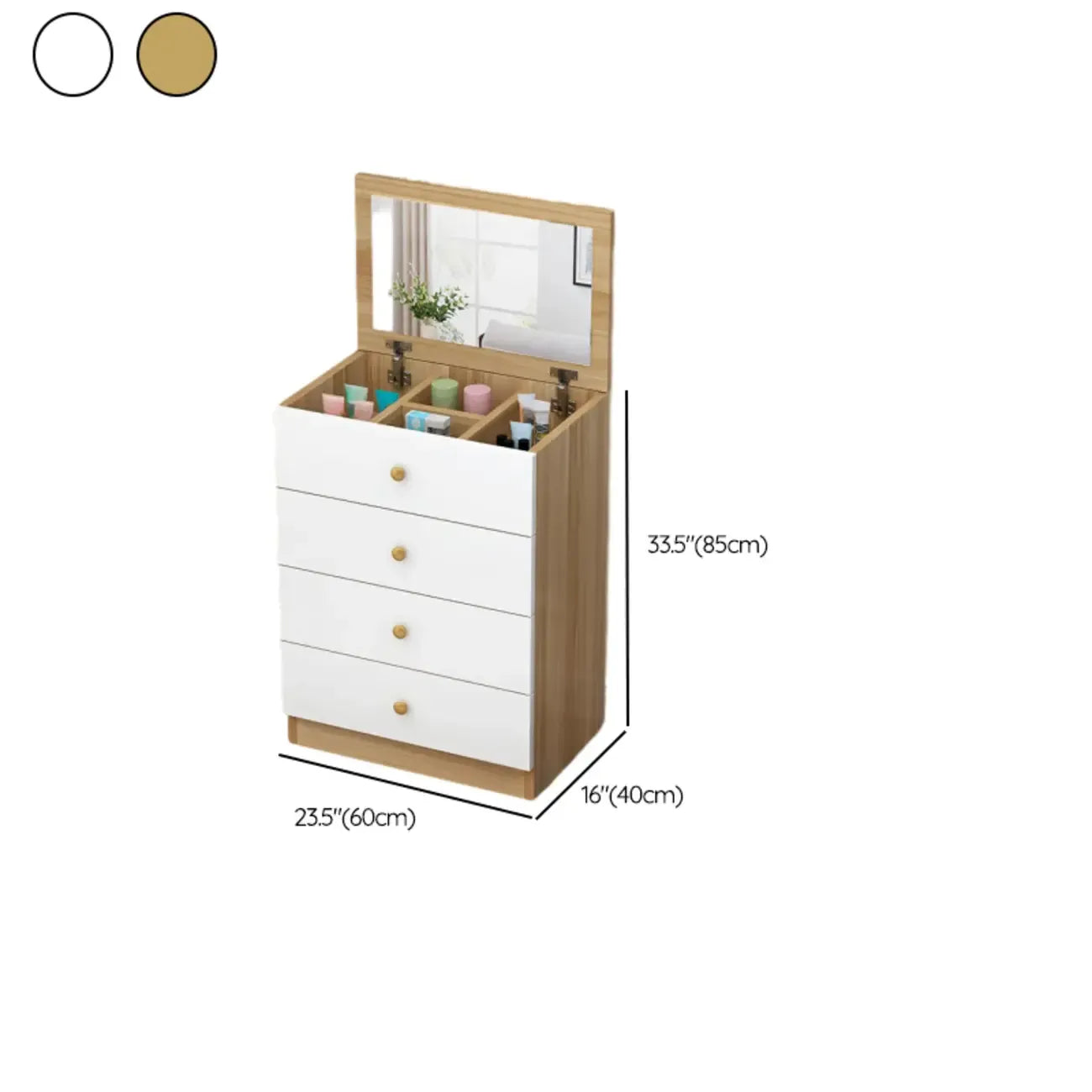 Narrow Wood 5-Drawer Vanity Dresser with Bulti-in Mirror