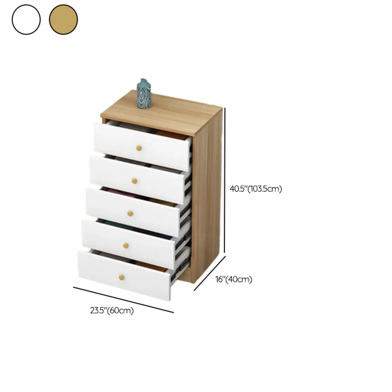 Narrow Wood 5-Drawer Vanity Dresser with Bulti-in Mirror