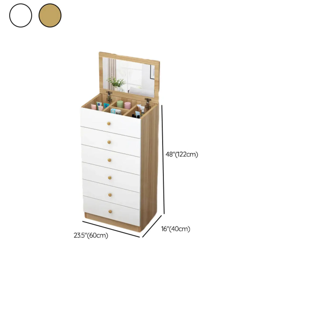 Narrow Wood 5-Drawer Vanity Dresser with Bulti-in Mirror