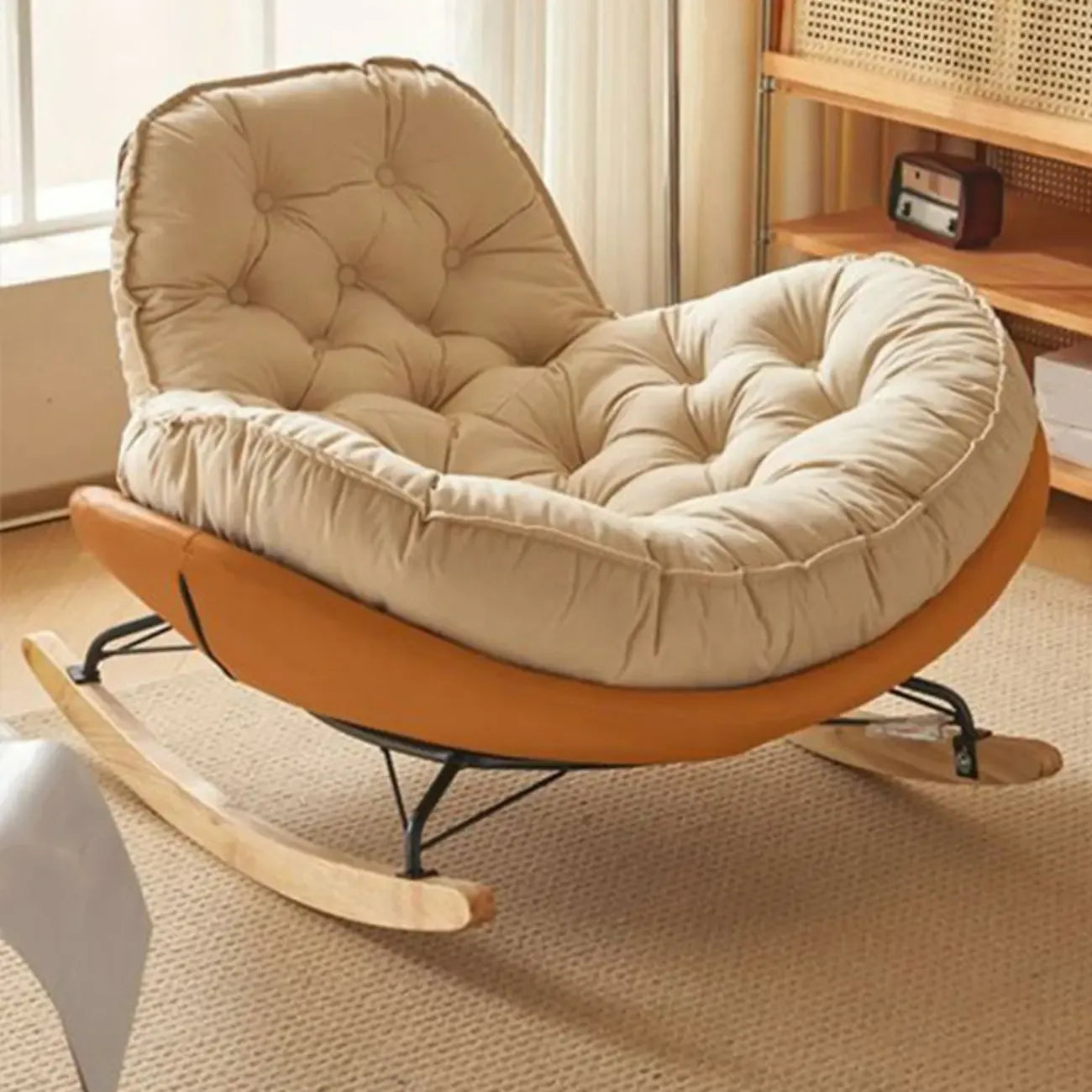 Comfortable Wide Seat Flannel Rocking Chair for Indoor