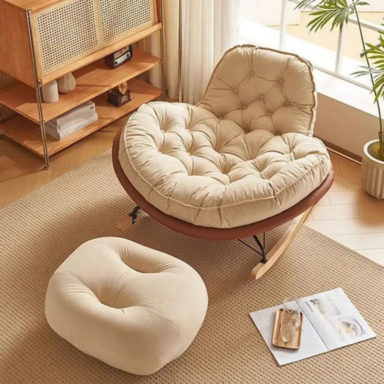 Comfortable Wide Seat Flannel Rocking Chair for Indoor