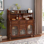 Mid-Century Modern Wood Bar Cabinet with Wine Rack