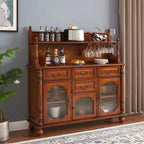 Mid-Century Modern Wood Bar Cabinet with Wine Rack