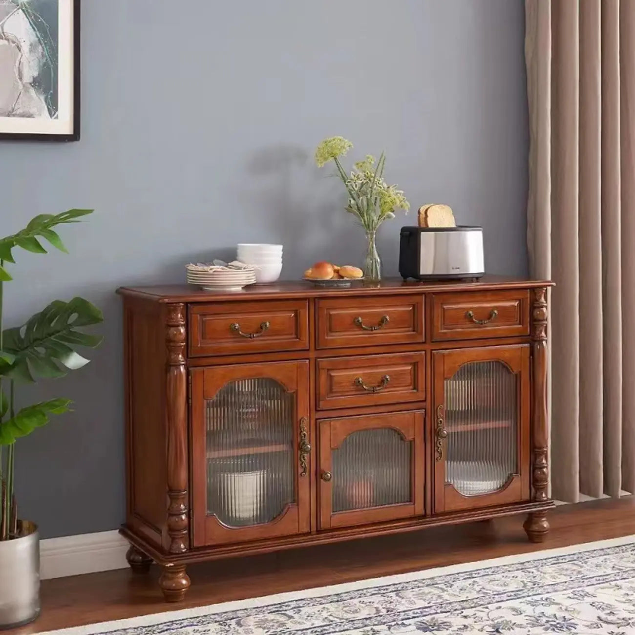 Mid-Century Modern Wood Bar Cabinet with Wine Rack