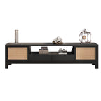 Bohemian White Wood Rattan Mesh TV Stand with Storage