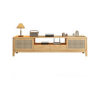 Bohemian White Wood Rattan Mesh TV Stand with Storage