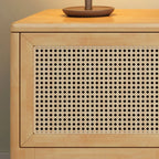 Bohemian White Wood Rattan Mesh TV Stand with Storage