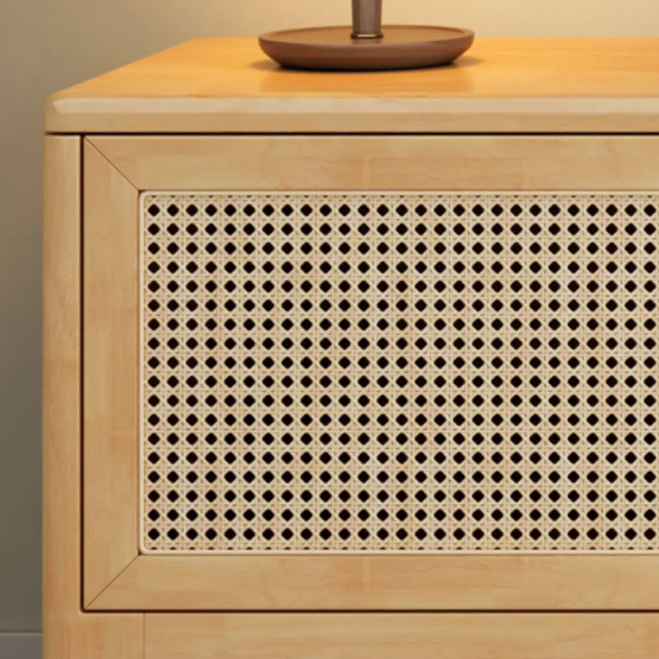 Bohemian White Wood Rattan Mesh TV Stand with Storage