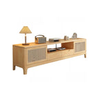 Bohemian White Wood Rattan Mesh TV Stand with Storage