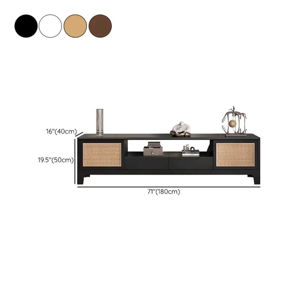 Bohemian White Wood Rattan Mesh TV Stand with Storage