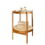 Round Natural Wood Side Table with Glass Top for Living Room