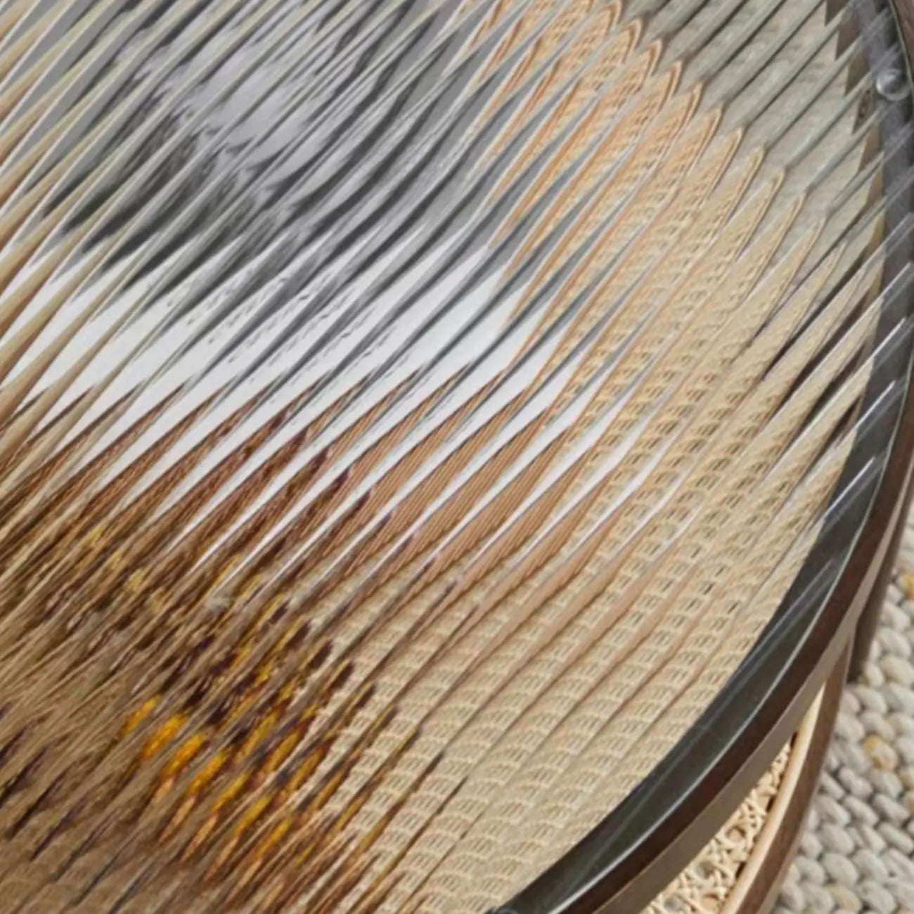 Round Natural Wood Side Table with Glass Top for Living Room