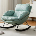 Modern Blue Leather Upholstered Rocking Chair for Indoor
