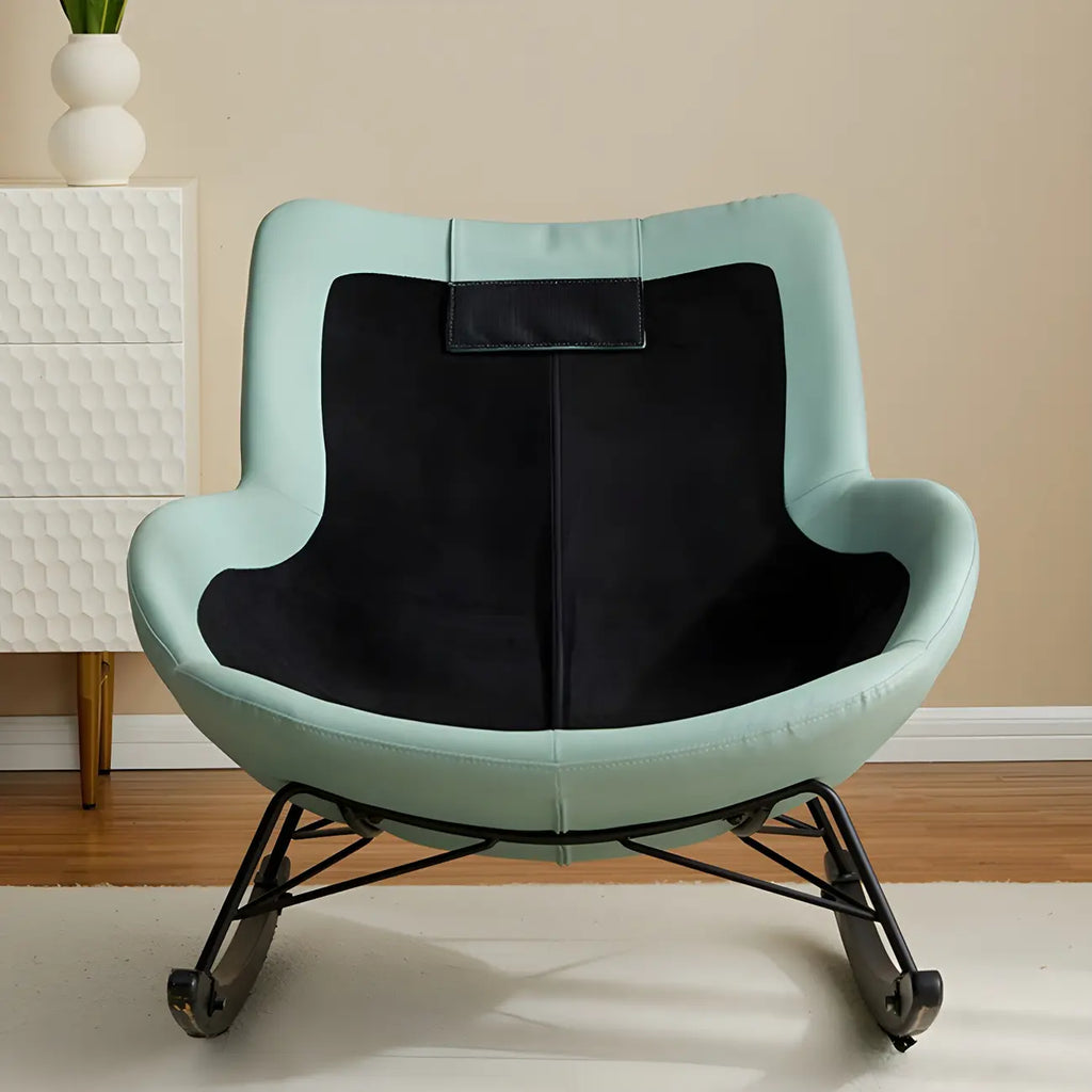 Modern Blue Leather Upholstered Rocking Chair for Indoor