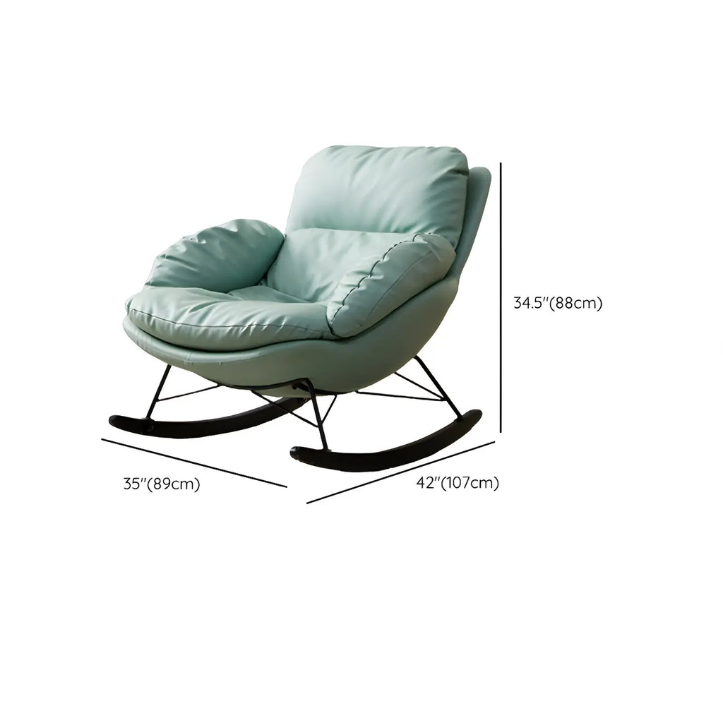 Modern Blue Leather Upholstered Rocking Chair for Indoor