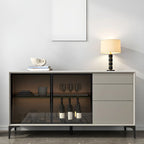 Modern Grey Sideboard with Glass Doors and Drawers
