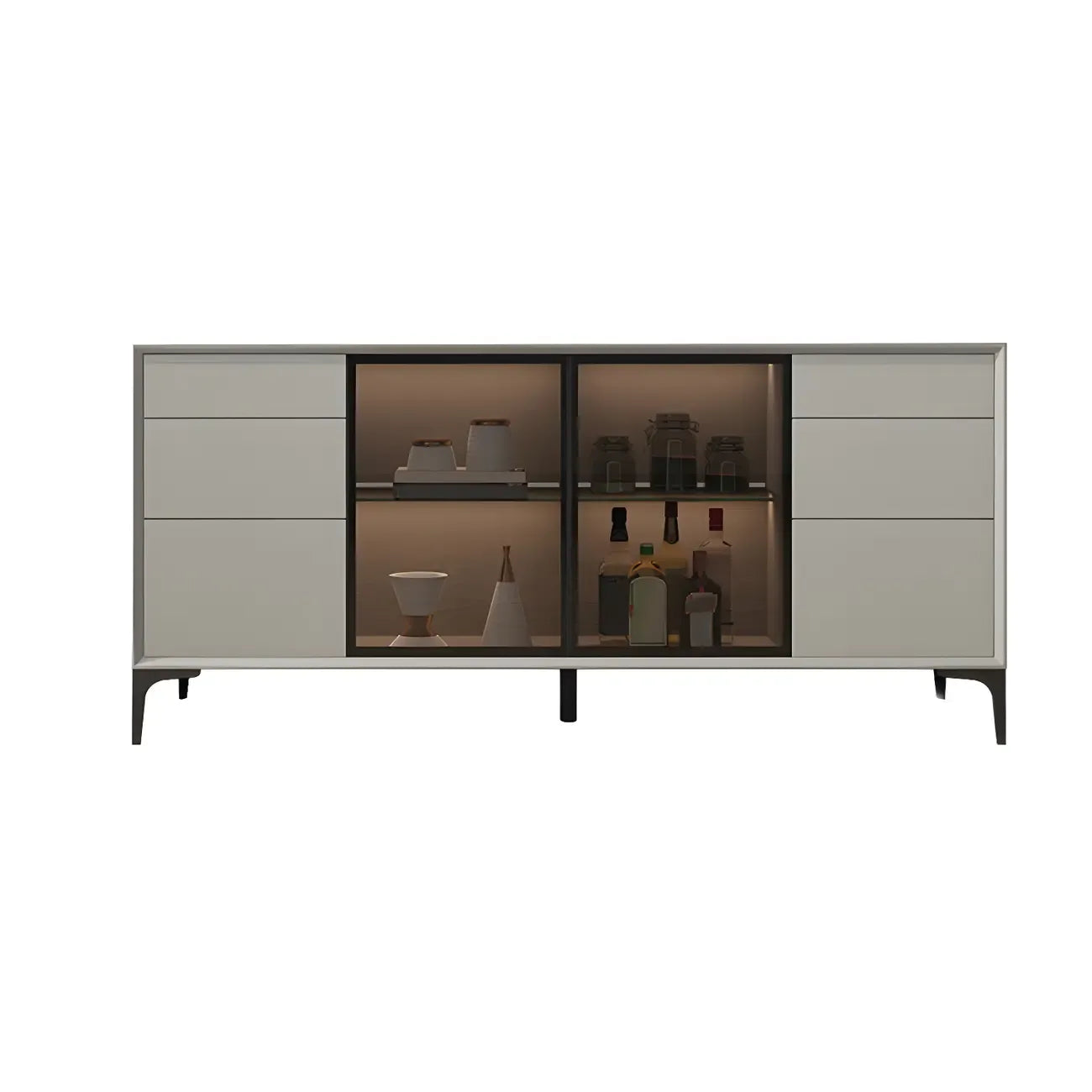 Modern Grey Sideboard with Glass Doors and Drawers