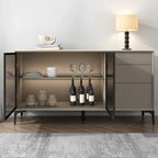 Modern Grey Sideboard with Glass Doors and Drawers
