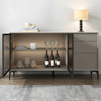 Modern Grey Sideboard with Glass Doors and Drawers