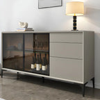 Modern Grey Sideboard with Glass Doors and Drawers