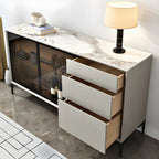 Modern Grey Sideboard with Glass Doors and Drawers