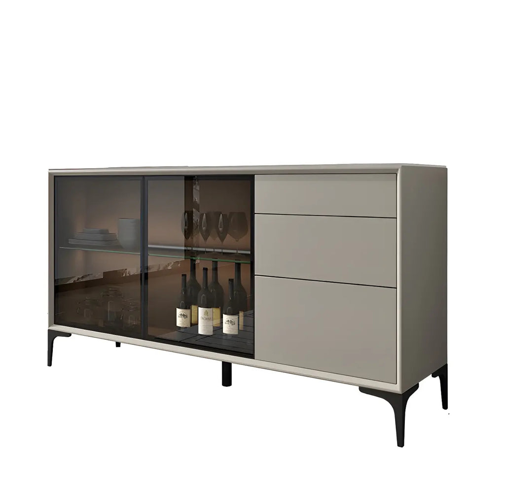 Modern Grey Sideboard with Glass Doors and Drawers