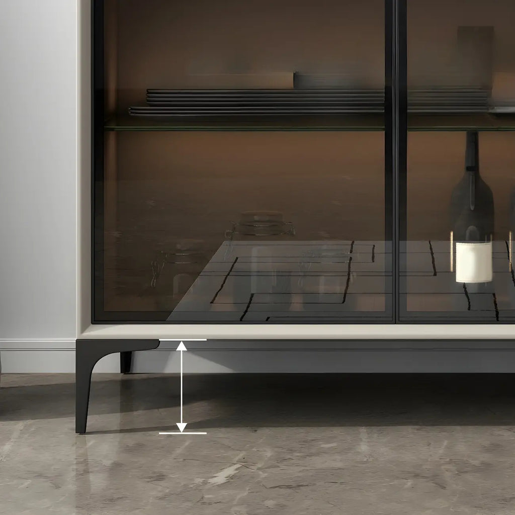 Modern Grey Sideboard with Glass Doors and Drawers