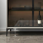 Modern Grey Sideboard with Glass Doors and Drawers