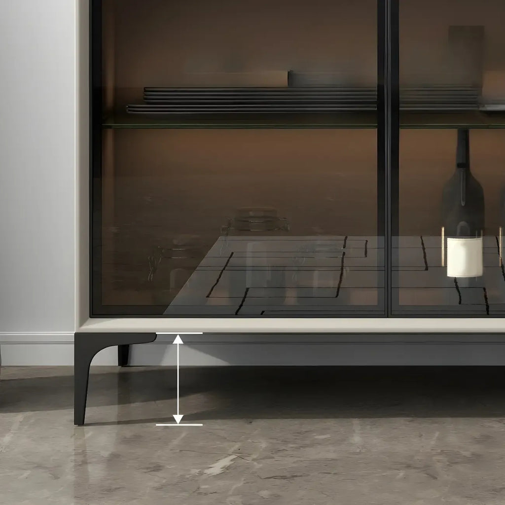 Modern Grey Sideboard with Glass Doors and Drawers