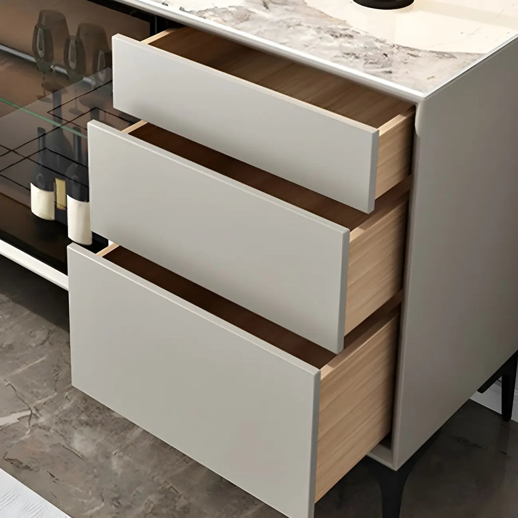 Modern Grey Sideboard with Glass Doors and Drawers