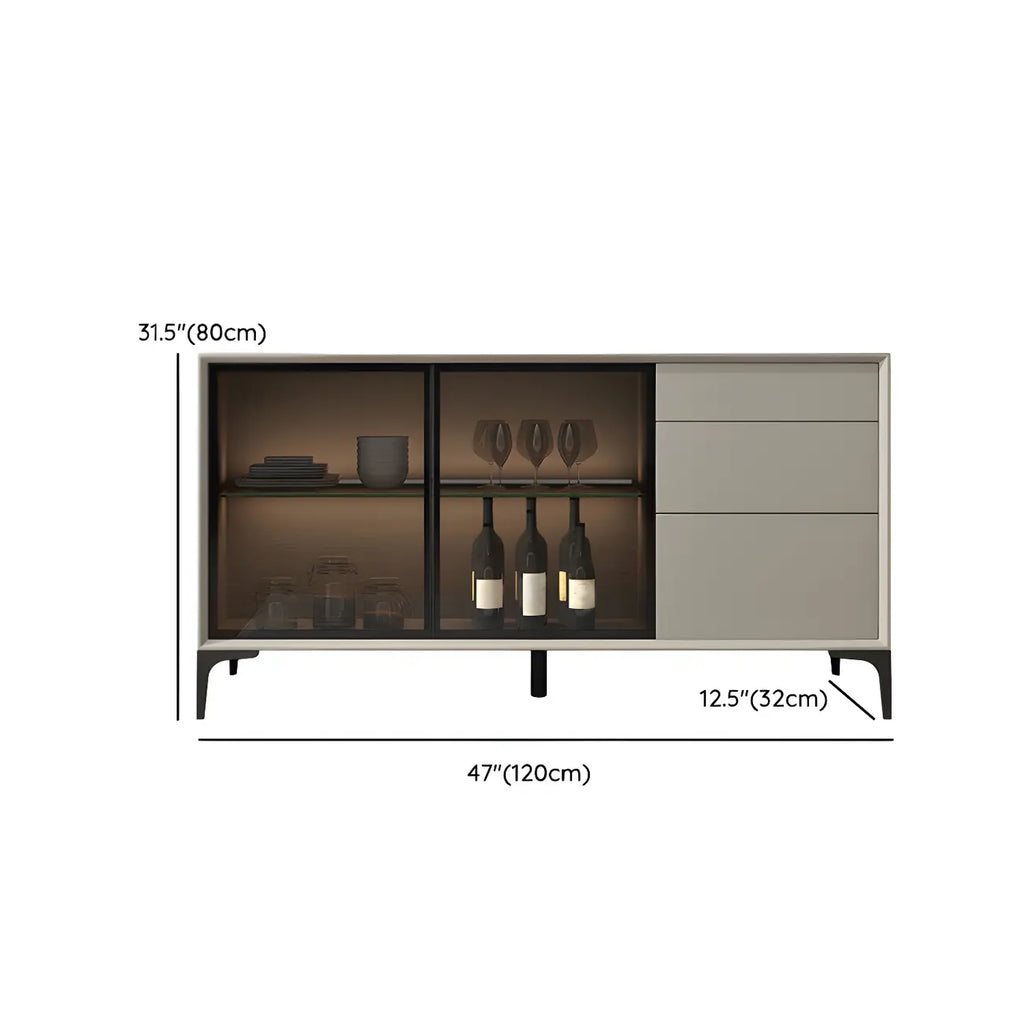 Modern Grey Sideboard with Glass Doors and Drawers