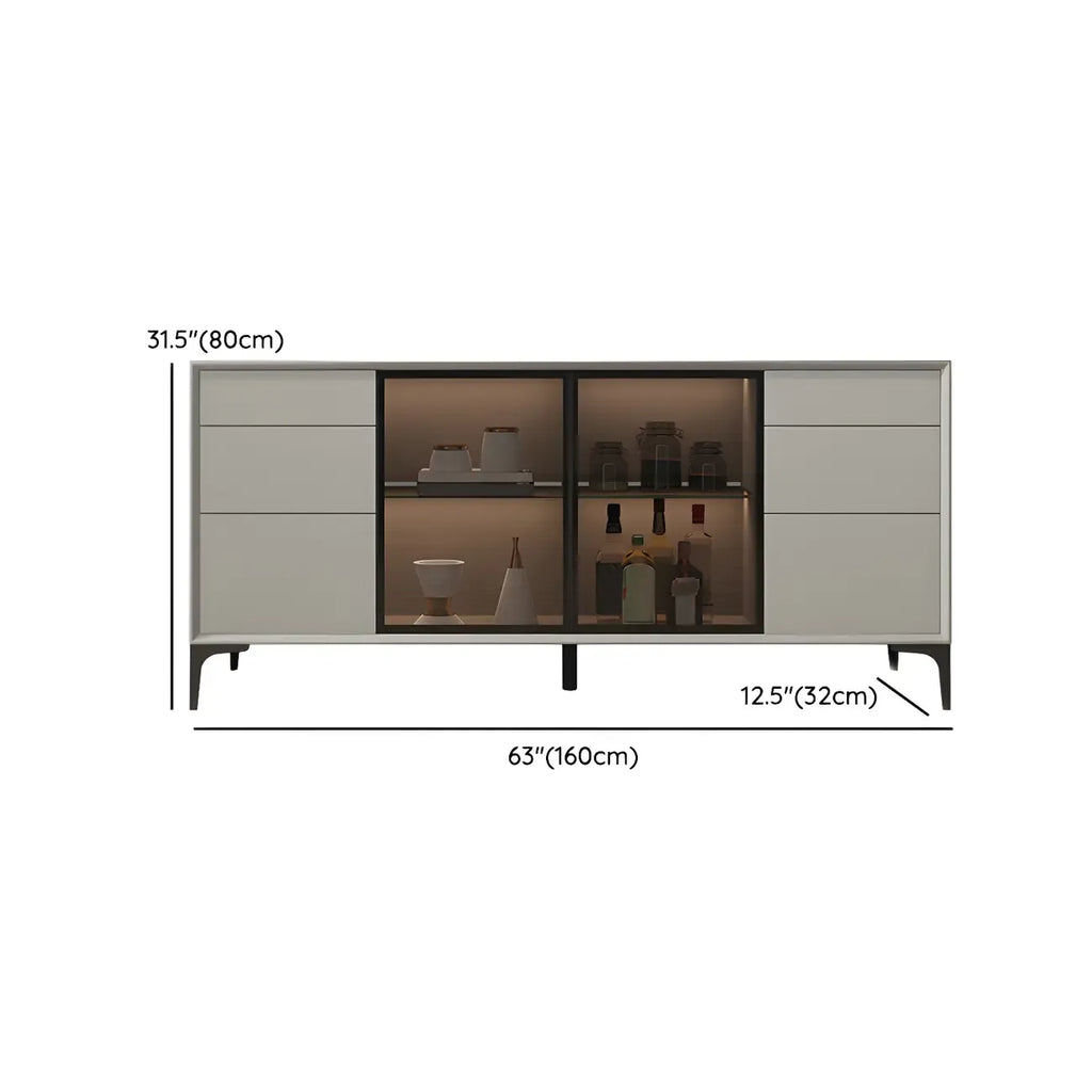 Modern Grey Sideboard with Glass Doors and Drawers
