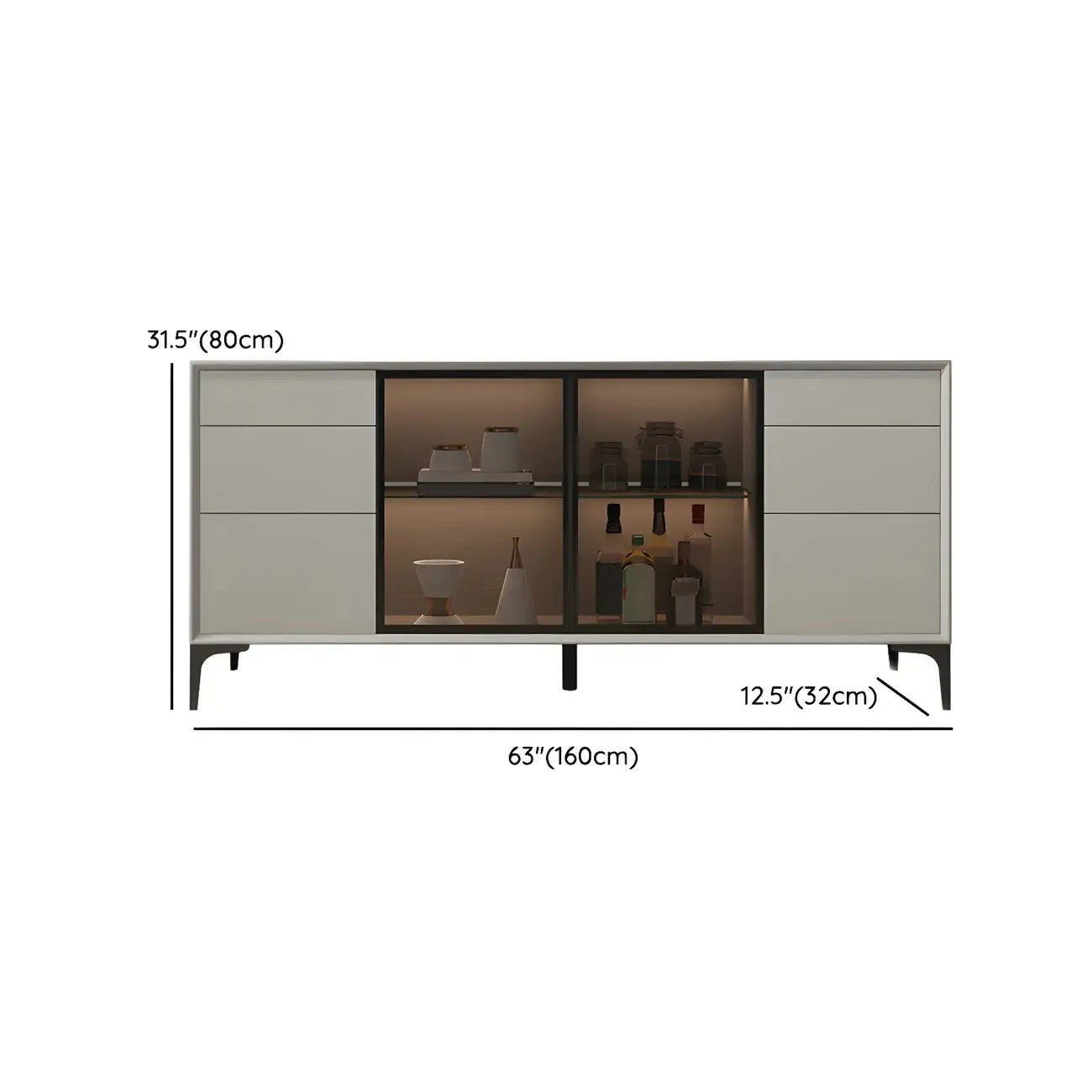 Modern Grey Sideboard with Glass Doors and Drawers