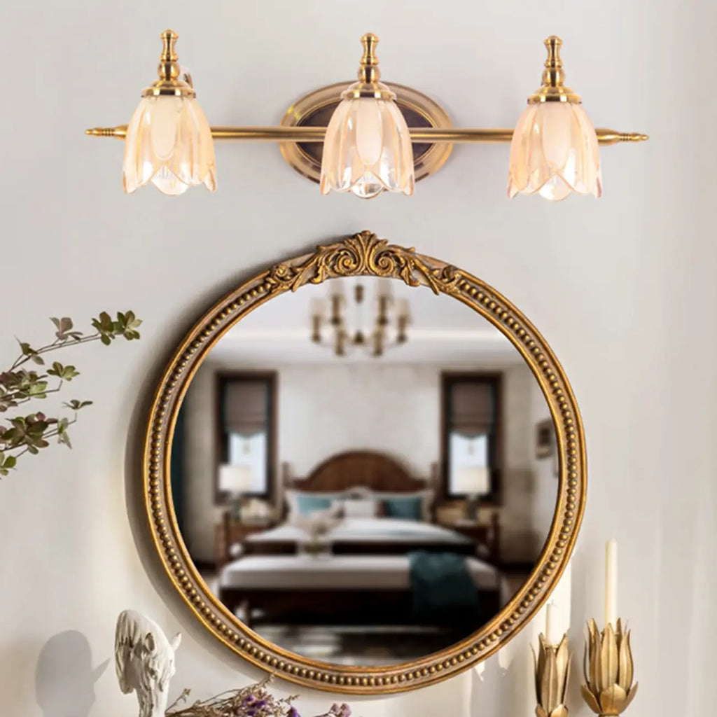 Contemporary Metal Vanity Light with Floral Glass Shade