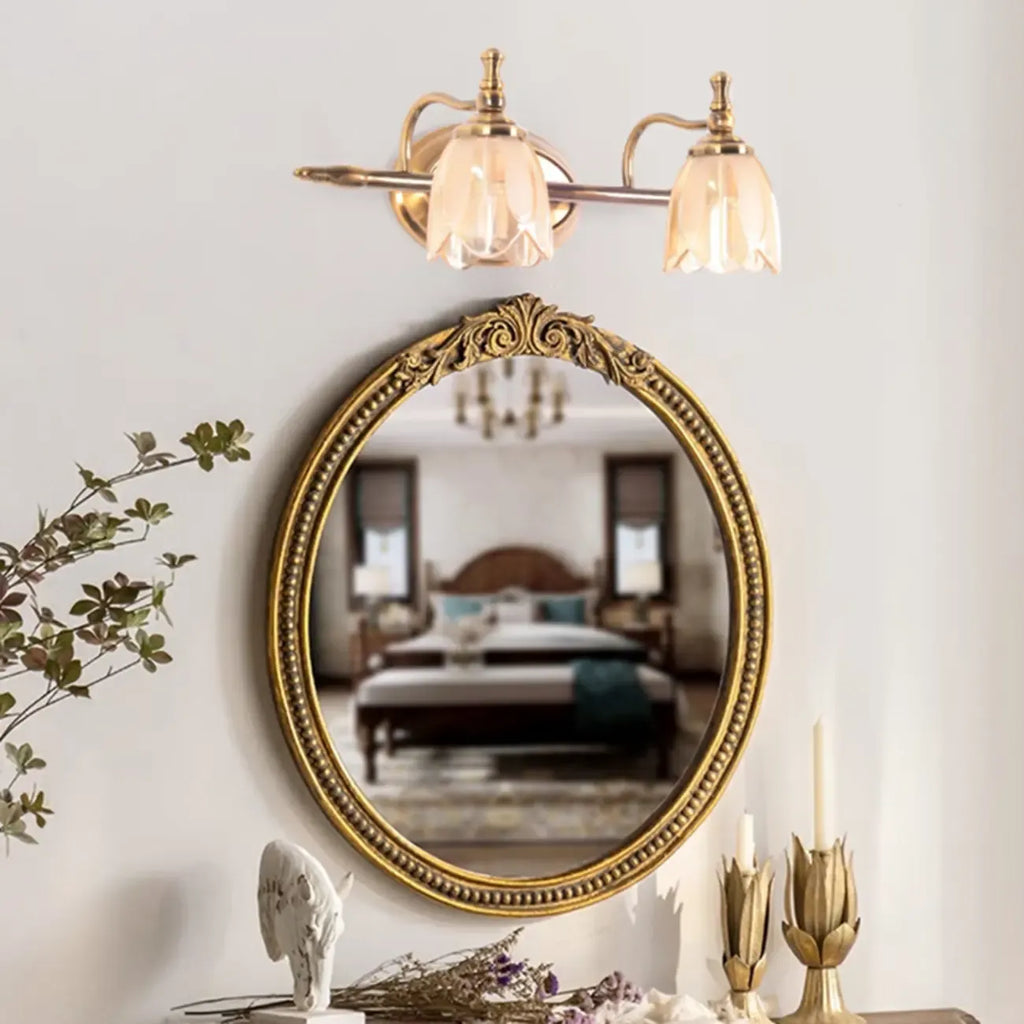 Contemporary Metal Vanity Light with Floral Glass Shade