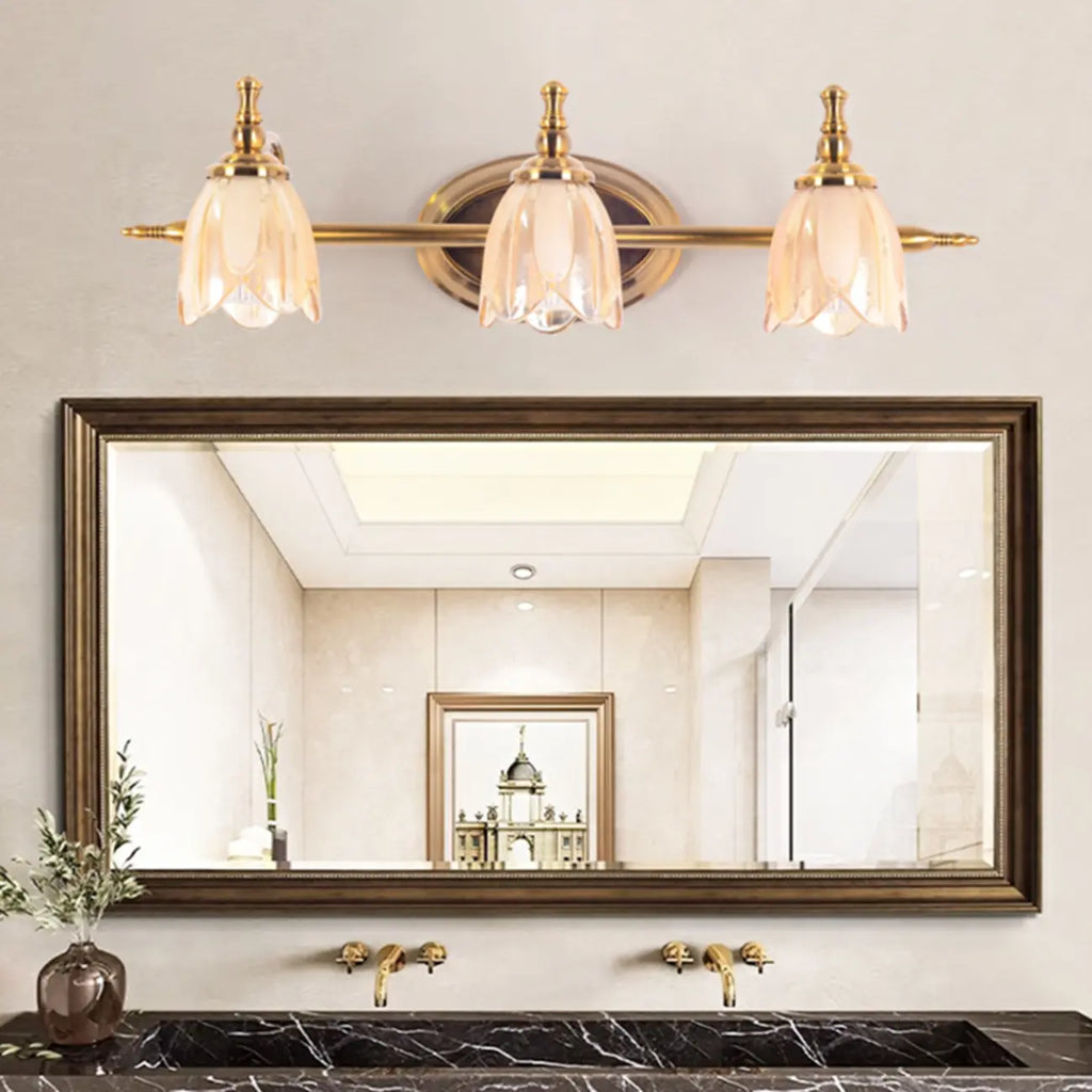 Contemporary Metal Vanity Light with Floral Glass Shade