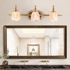 Contemporary Metal Vanity Light with Floral Glass Shade
