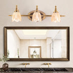 Contemporary Metal Vanity Light with Floral Glass Shade