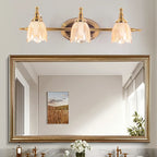 Contemporary Metal Vanity Light with Floral Glass Shade