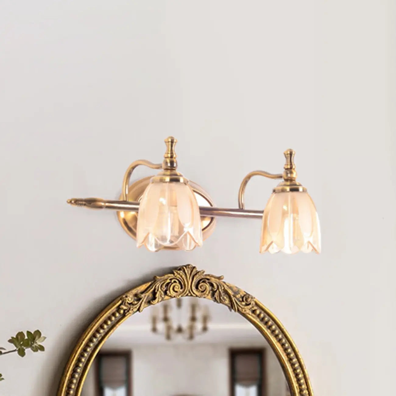 Contemporary Metal Vanity Light with Floral Glass Shade