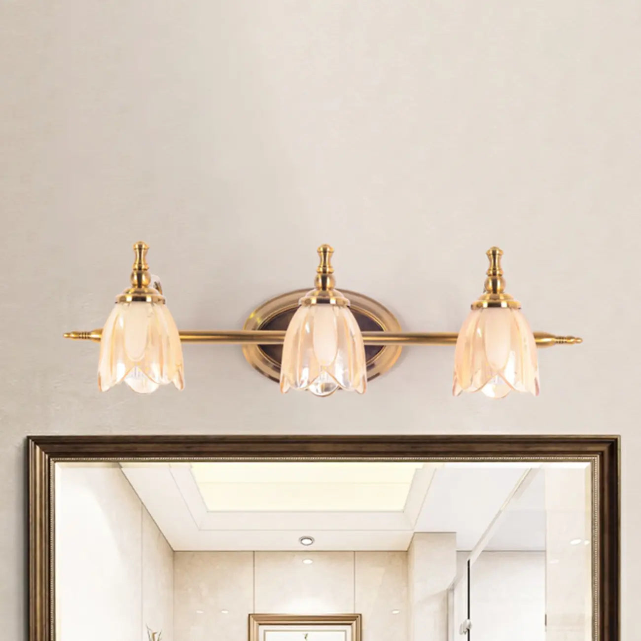 Contemporary Metal Vanity Light with Floral Glass Shade