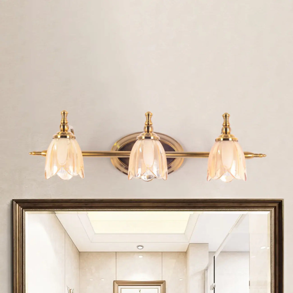 Contemporary Metal Vanity Light with Floral Glass Shade