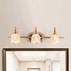 Contemporary Metal Vanity Light with Floral Glass Shade